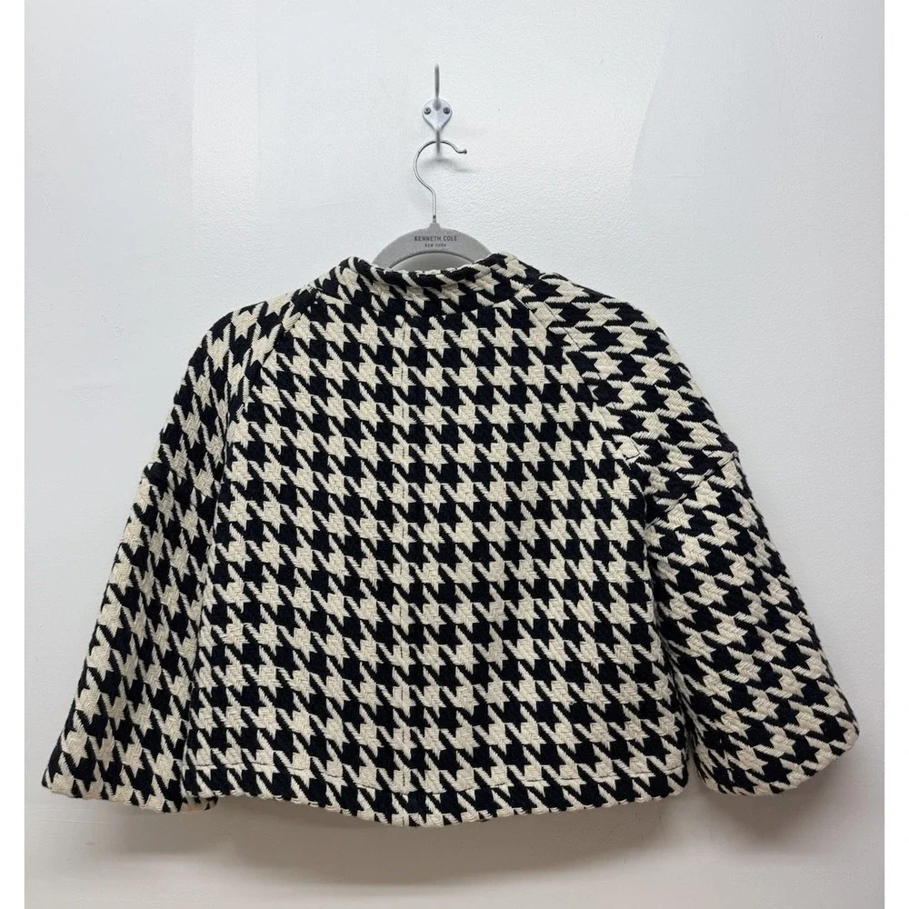 Michael‎ Michael Kors Houndstooth Quilted Crop Jacket Black Cream Size P #36
